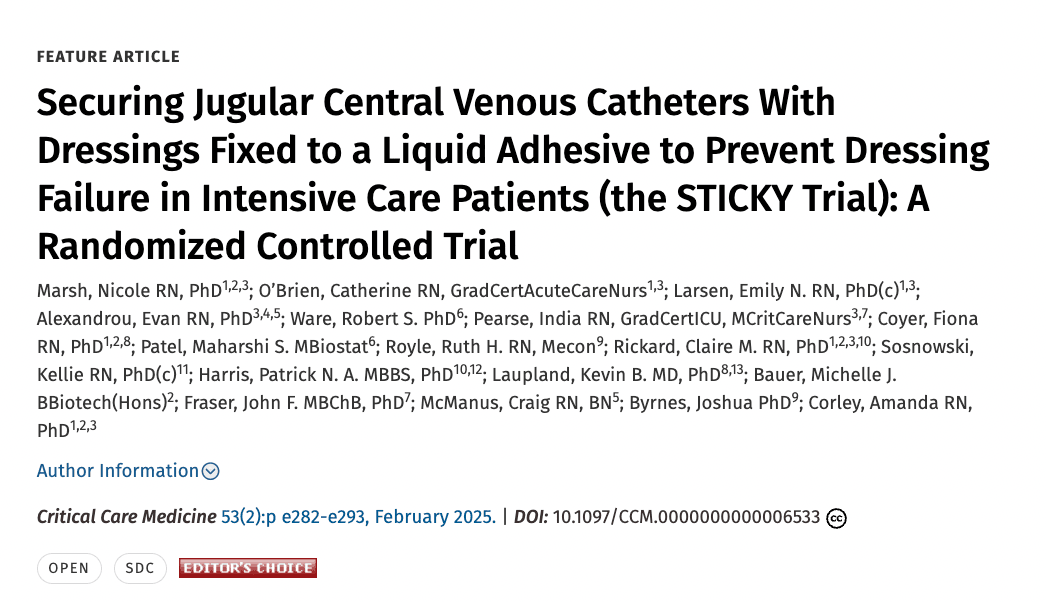 Improving Jugular CVC Dressing Integrity: Findings from the STICKY Trial Improving Jugular CVC Dressing Integrity: Findings from the STICKY Trial